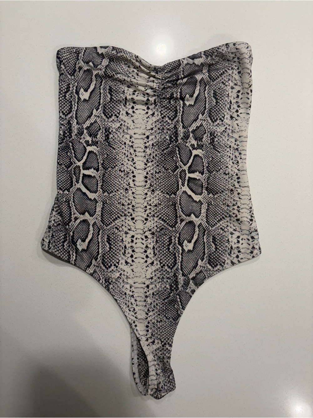 Snake Print Strapless Bodysuit in Black & White